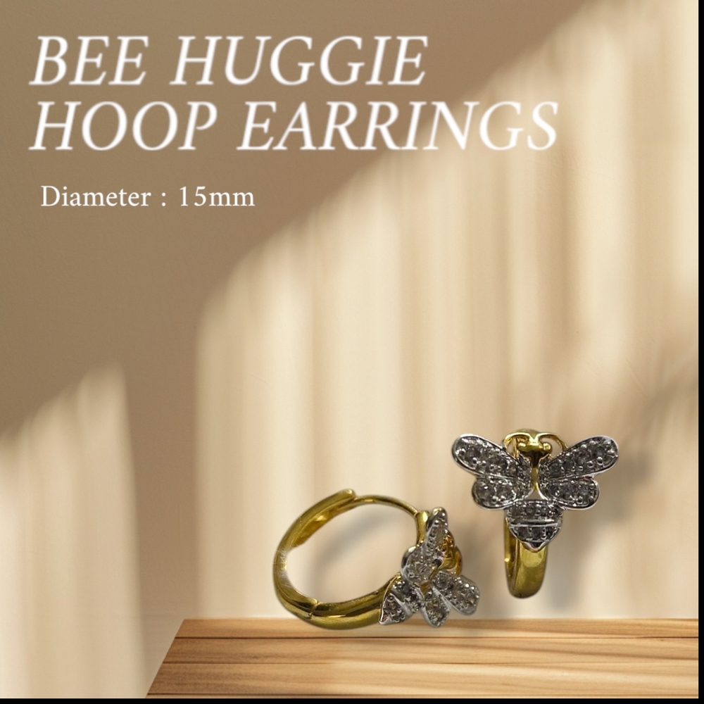 Stainless Steel Gold Plated Bee Huggie Earrings